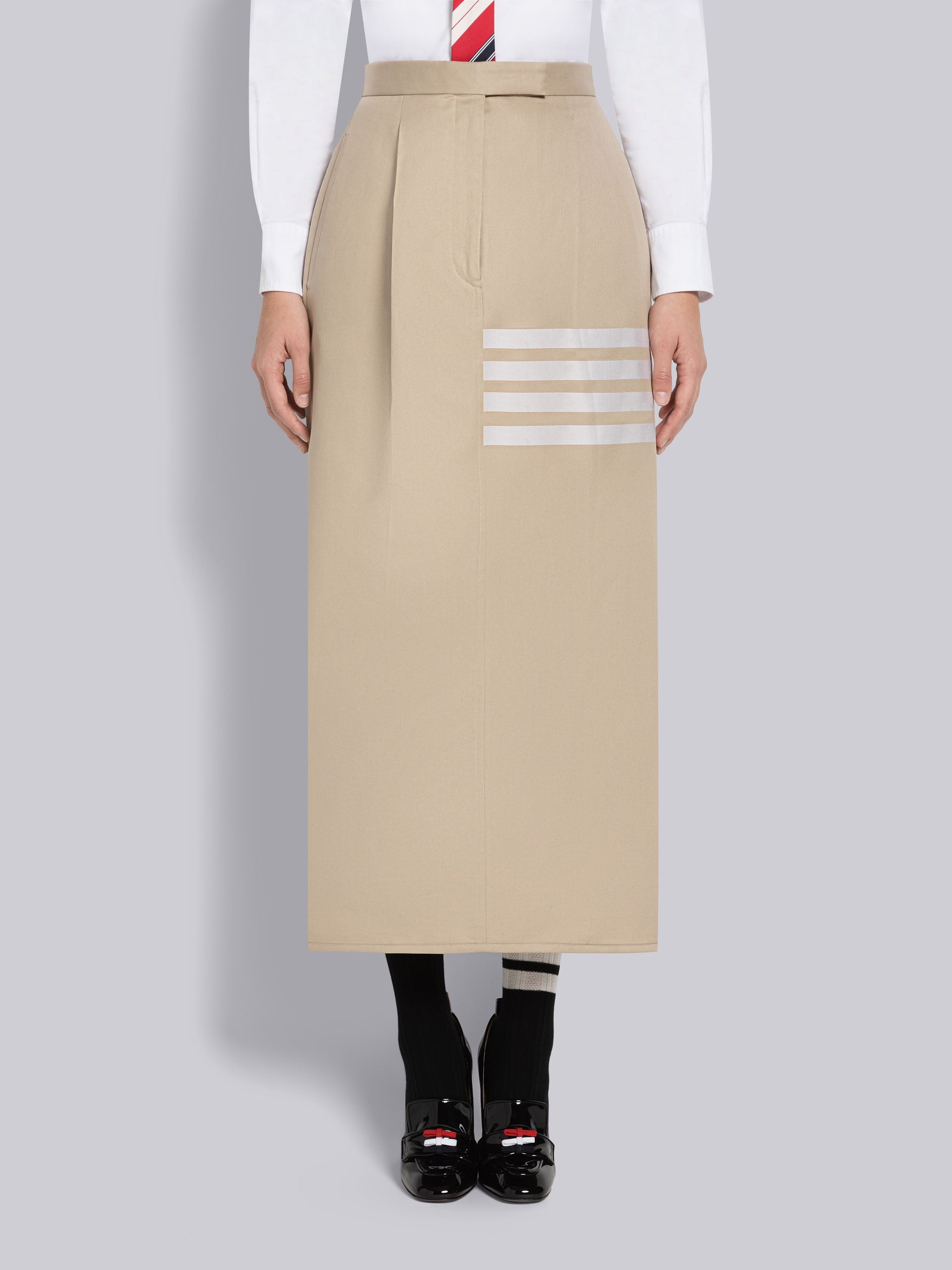 Cotton Twill Single Pleat 4-Bar Skirt - 1