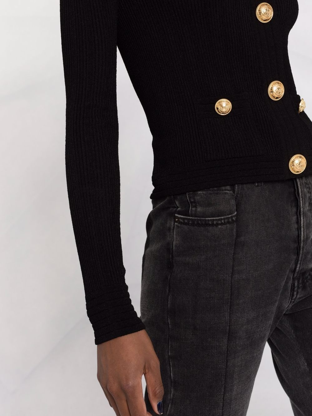 button-embellished ribbed cardigan - 3