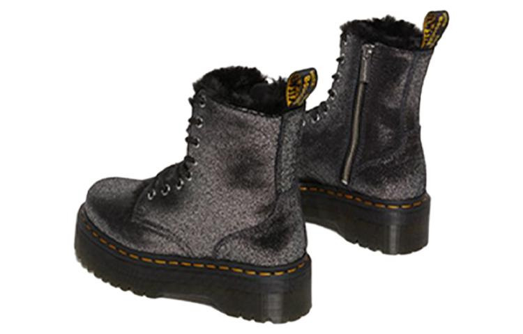 (WMNS) Dr. Martens Jadon Faux Fur-Lined Metallic Leather Platform Boots 'Black' 27955012 - 4