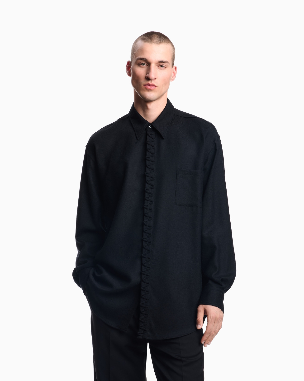 VIYELLA WOOL SHIRT WITH ZIG-ZAG EMBELLISHMENT - 4