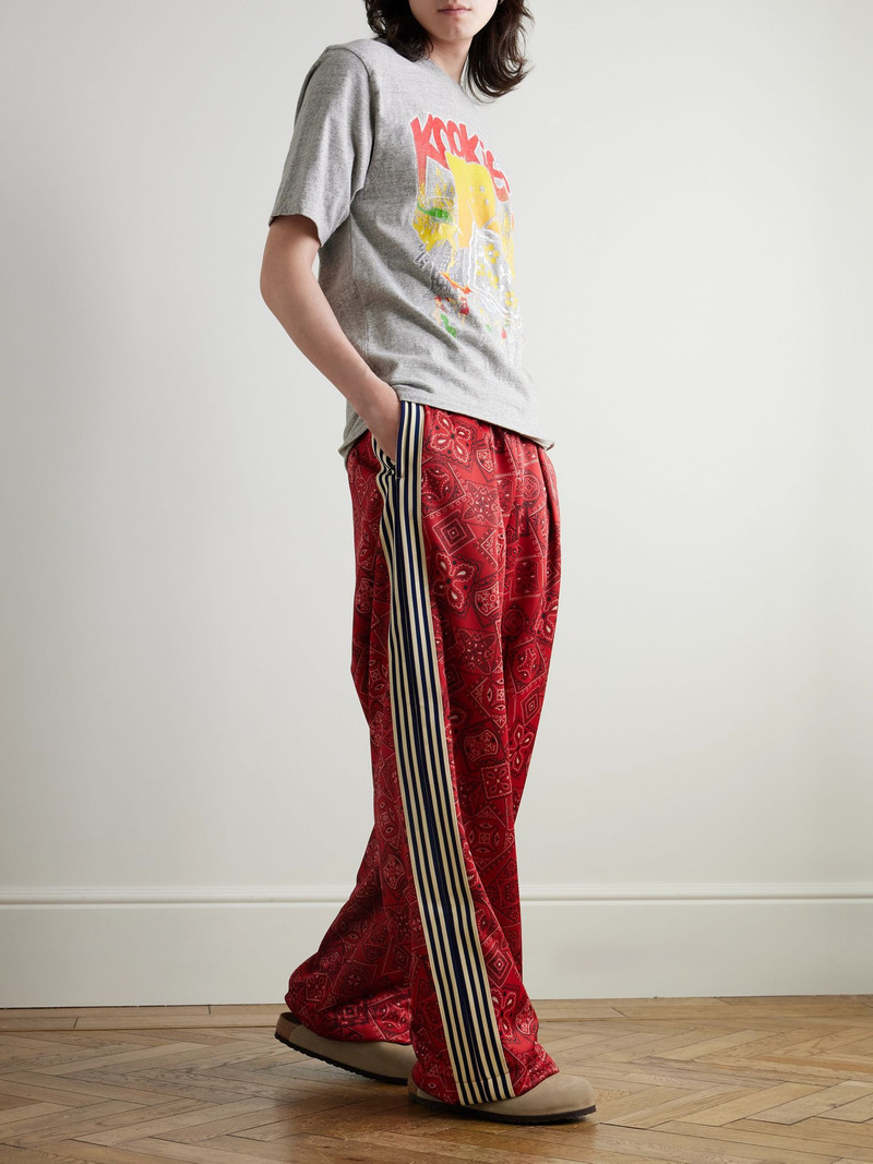 Kapital Wide-Leg Striped Webbing-Trimmed Bandana-Print Tech-Jersey Track Pants Red outlook