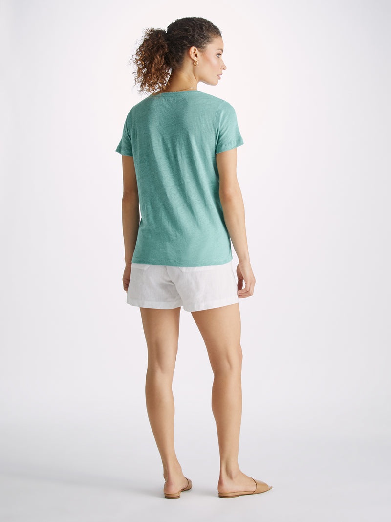 Women's V-Neck T-Shirt Jordan Linen Soft Aqua - 4