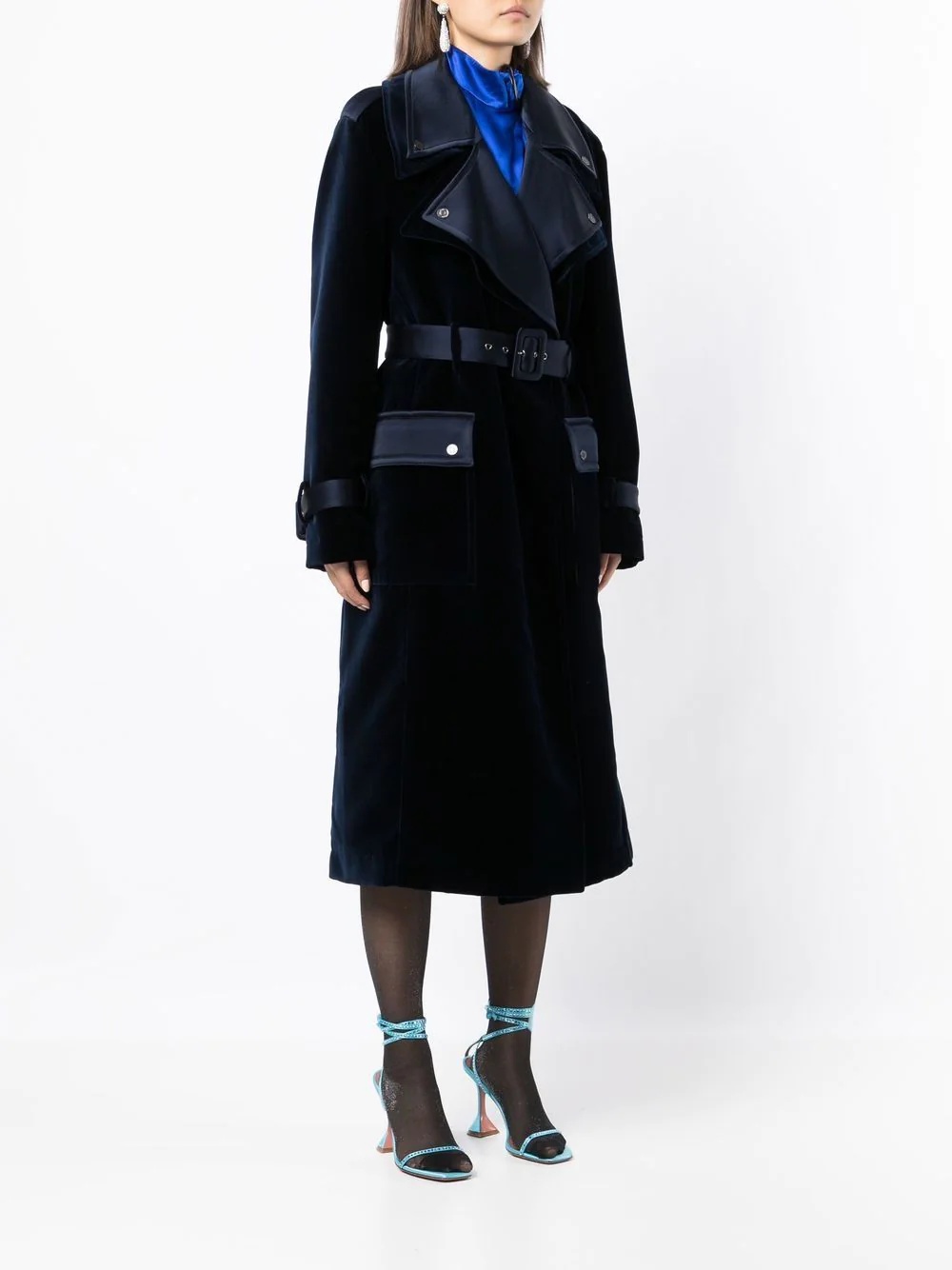 notched-lapels belted coat - 3