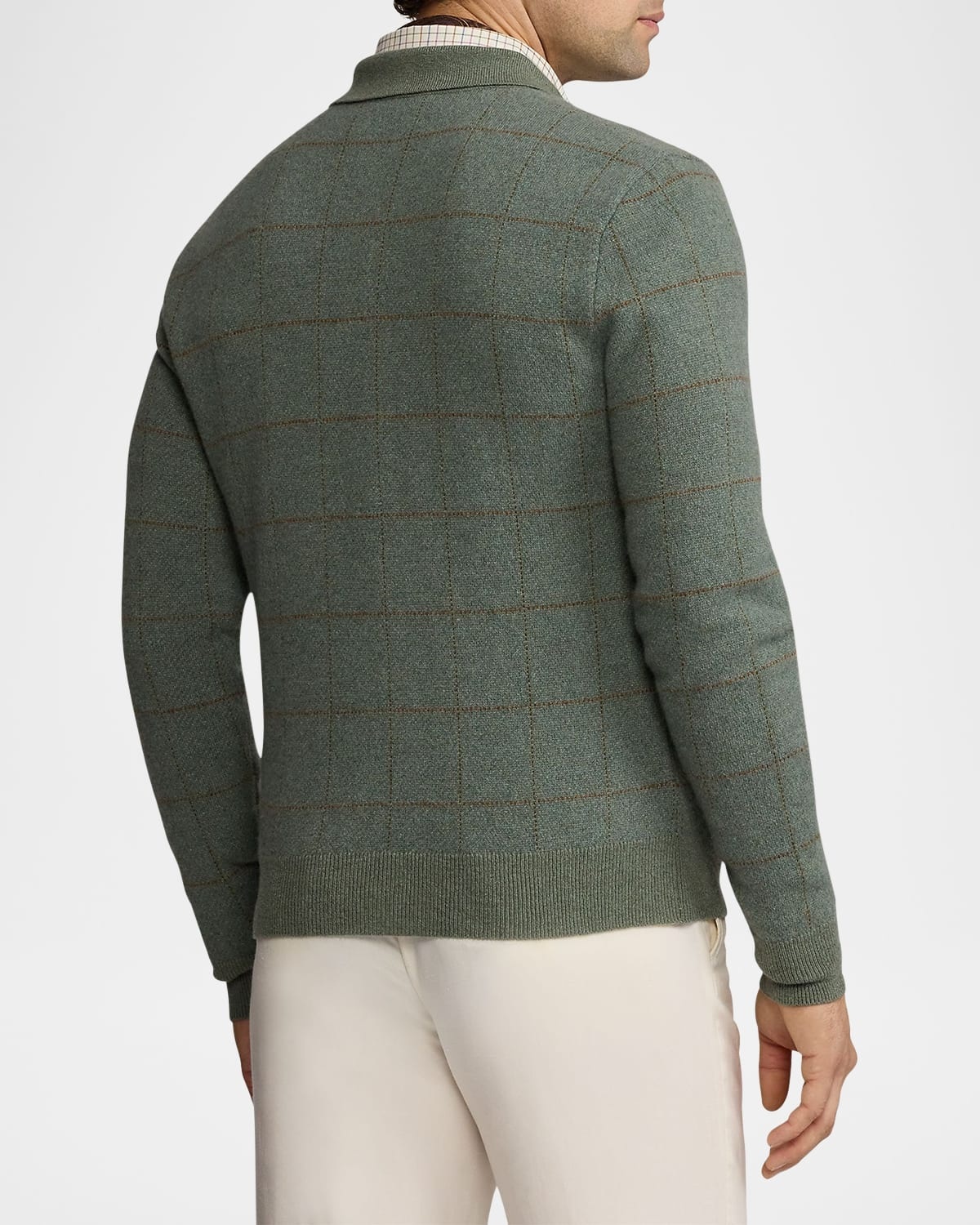 Men's Plaid Cashmere-Wool Polo-Collar Sweater - 3