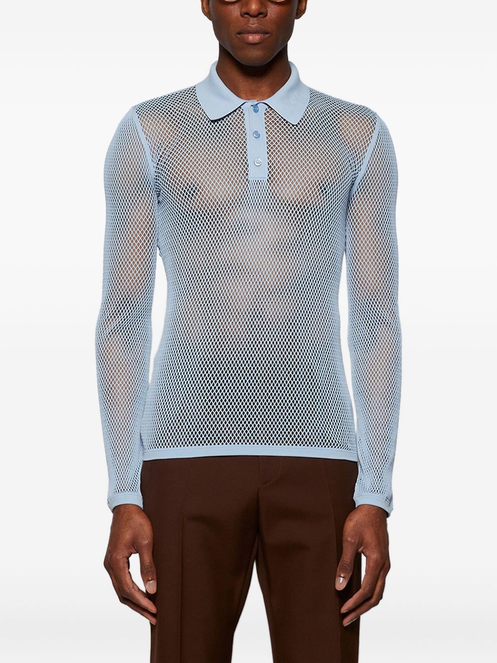 long-sleeve mesh polo shirt - 3