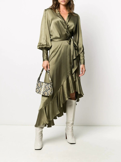 Zimmermann balloon-sleeve asymmetric hem wrap dress outlook