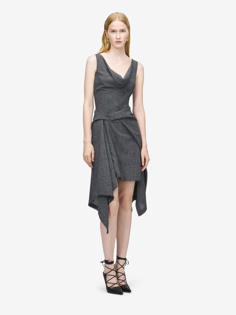 Flecked Glen Check Asymmetric Dress 3