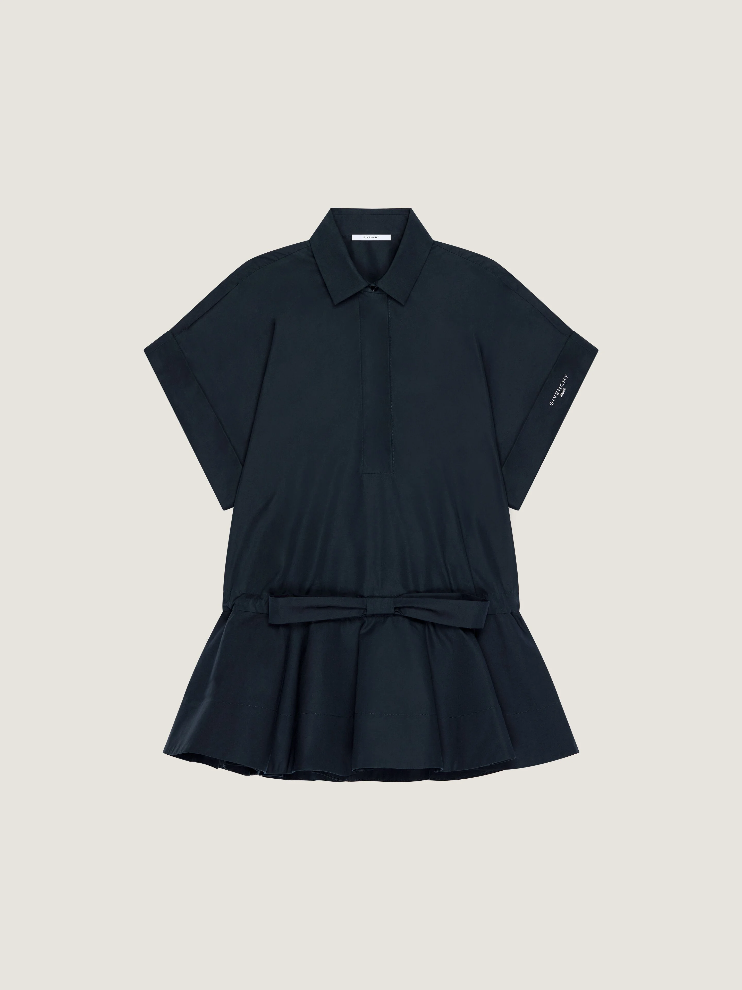 MINI SHIRT DRESS IN POPLIN WITH BOW - 1