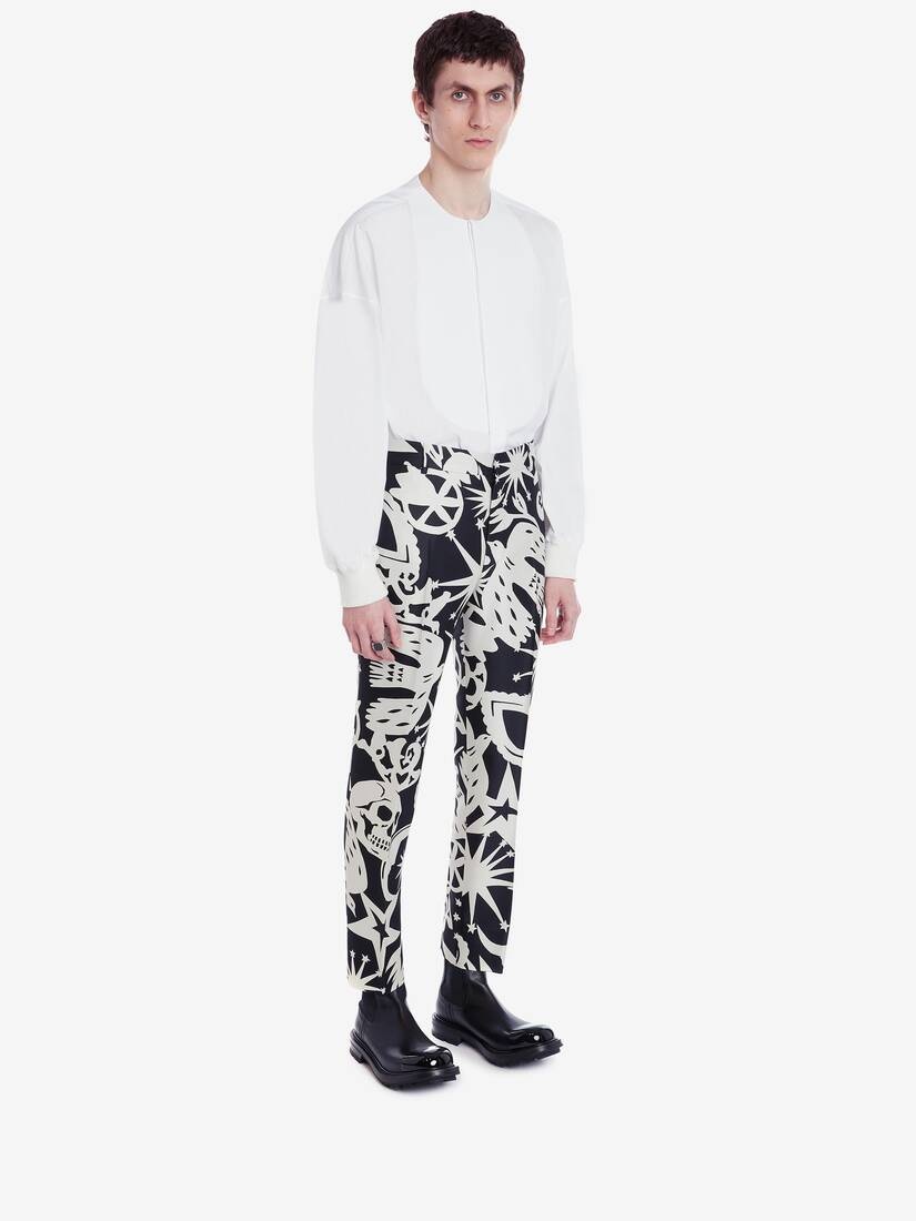 Collarless Tuxedo Poplin Shirt in White - 3