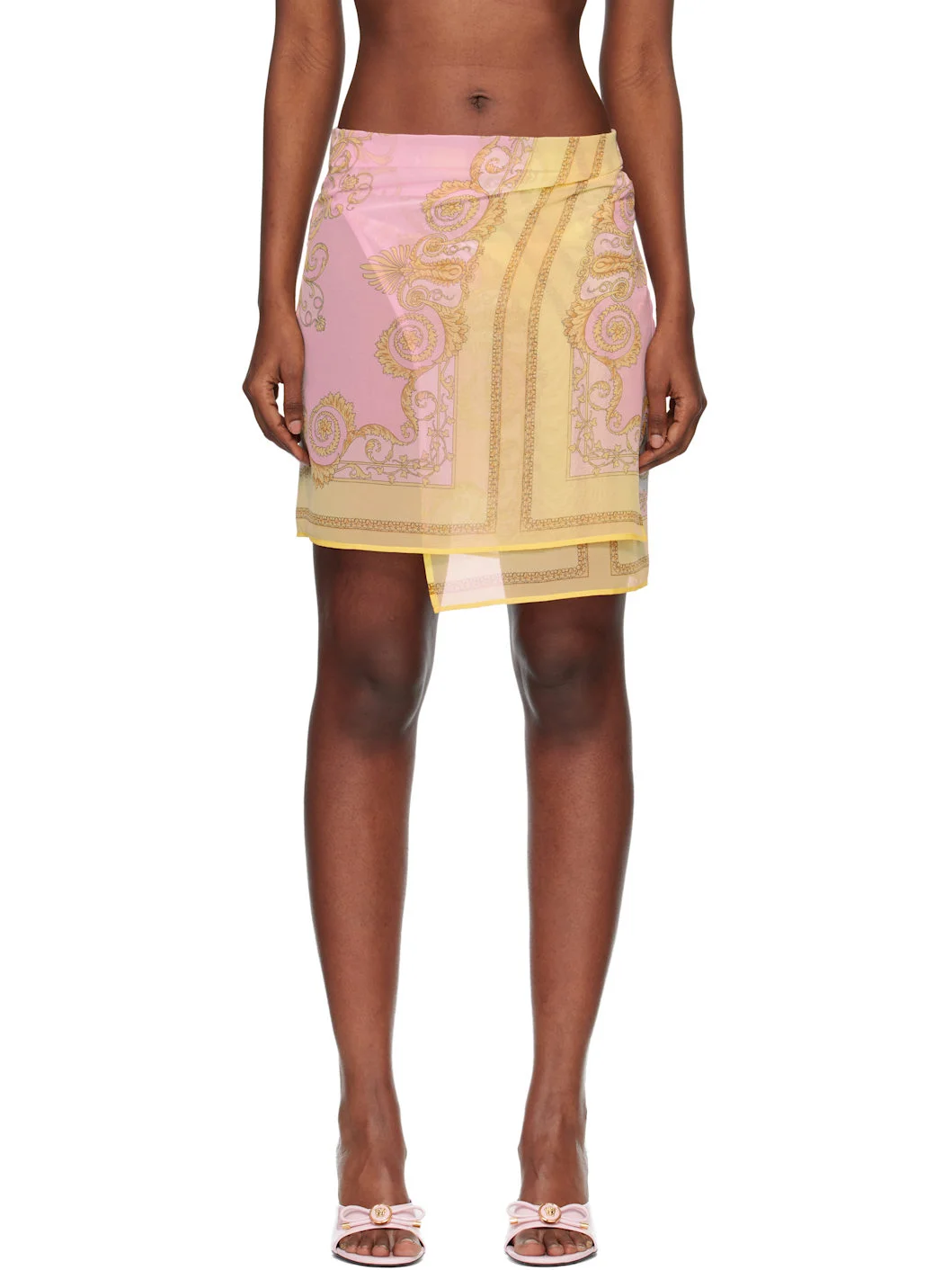 Yellow & Pink Printed Foulard Cover-Up Skirt - 1
