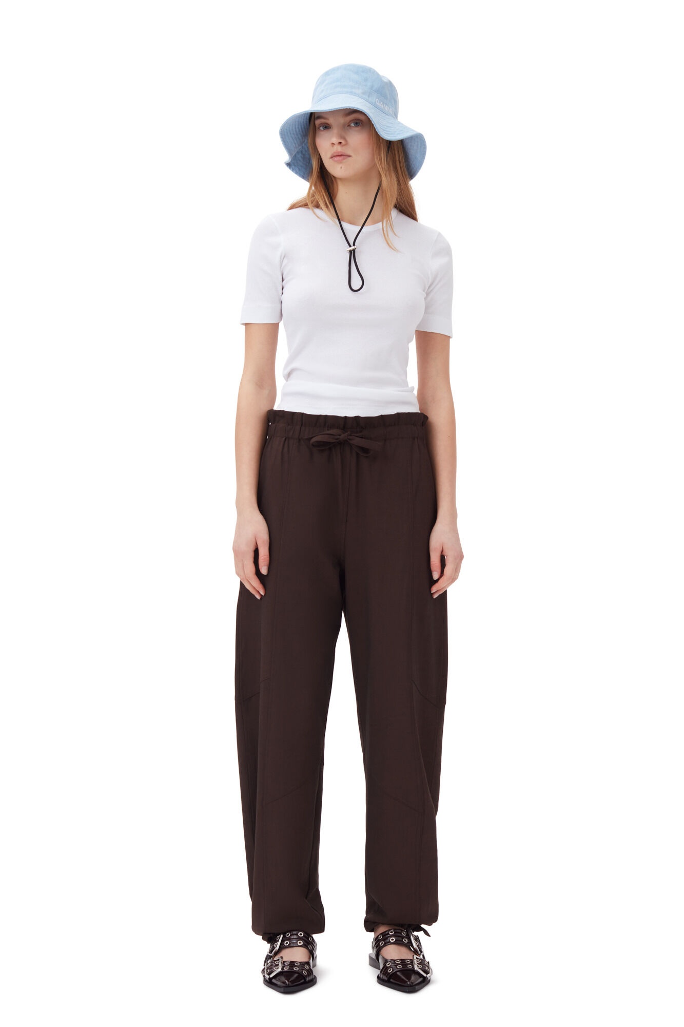 BROWN DRAPEY MELANGE ELASTICATED WAIST TROUSERS - 2