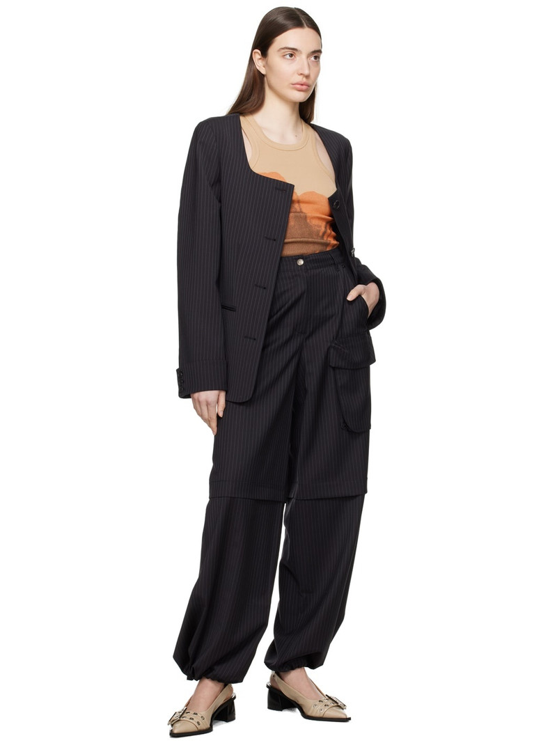 OPEN YY Black Pinstripe Pants outlook
