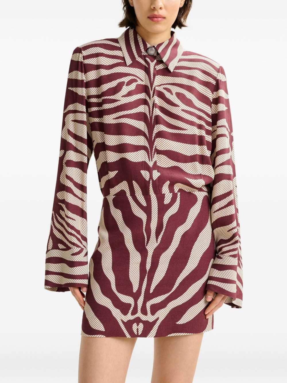 zebra-print padded-shoulder mini dress - 3