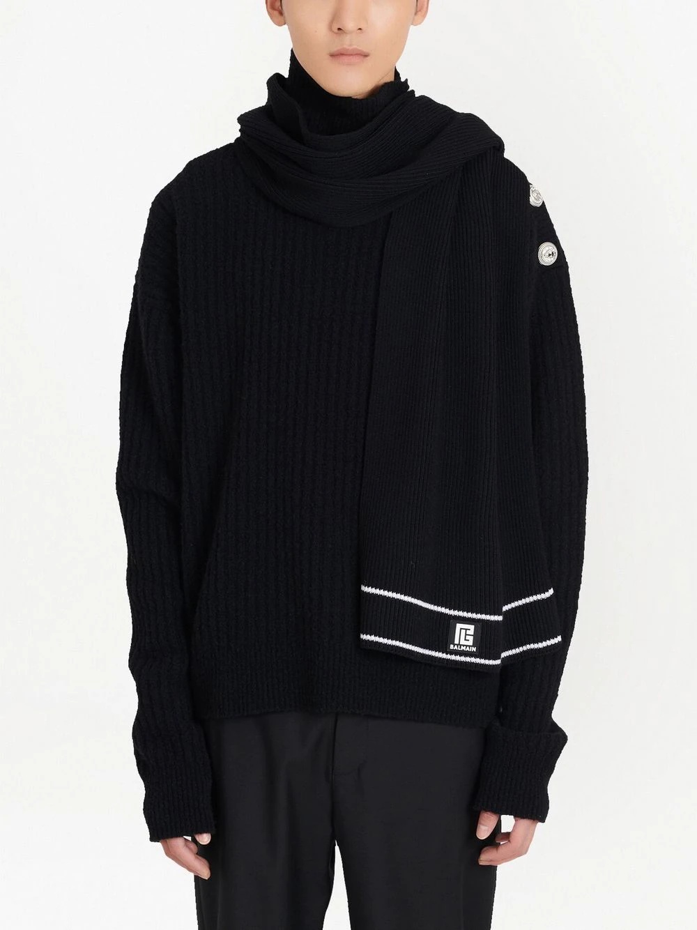 logo-patch ribbed scarf - 2