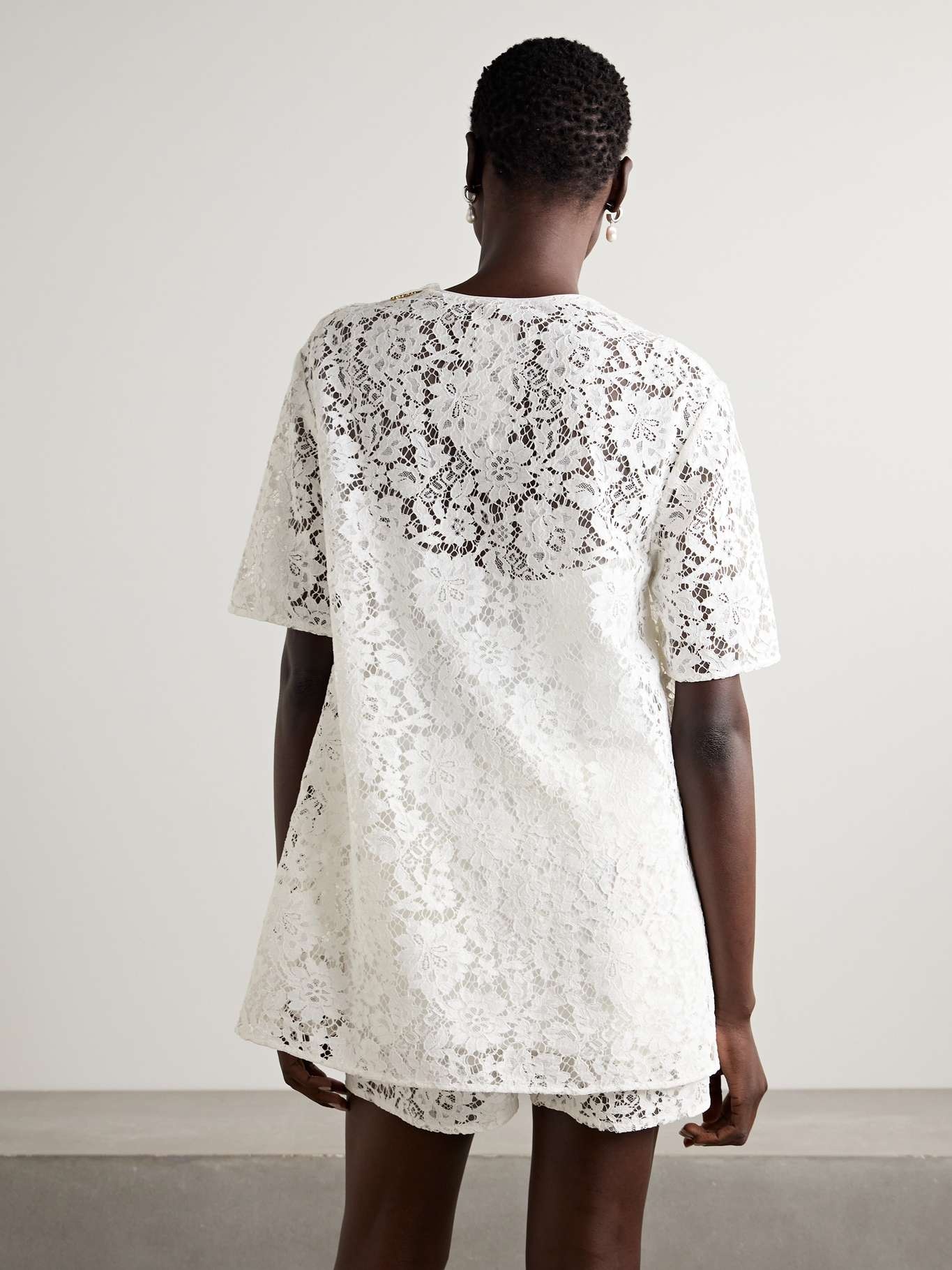 Printed corded lace T-shirt - 4