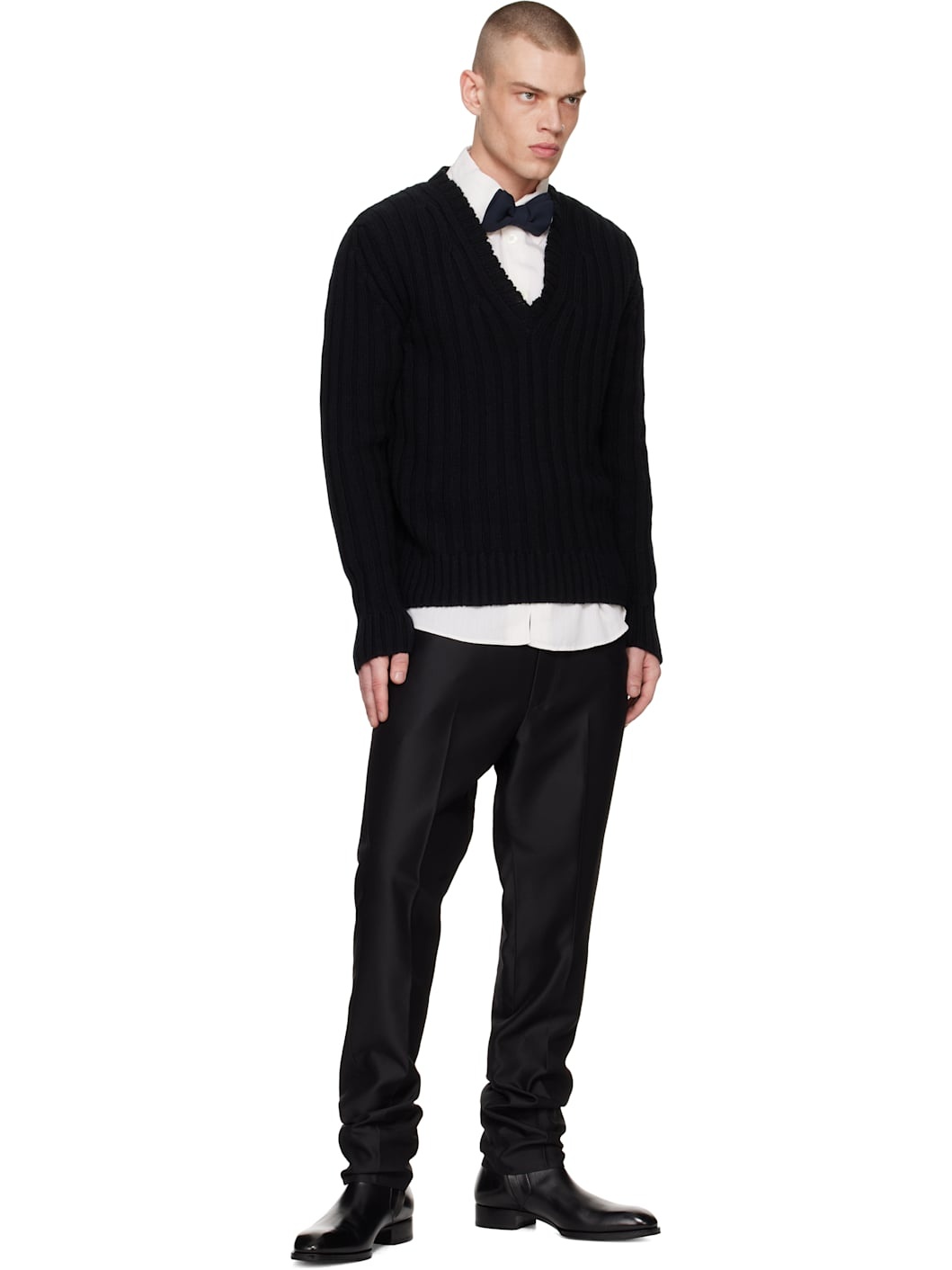 Navy Silk Mohair Faille Bow Tie - 3