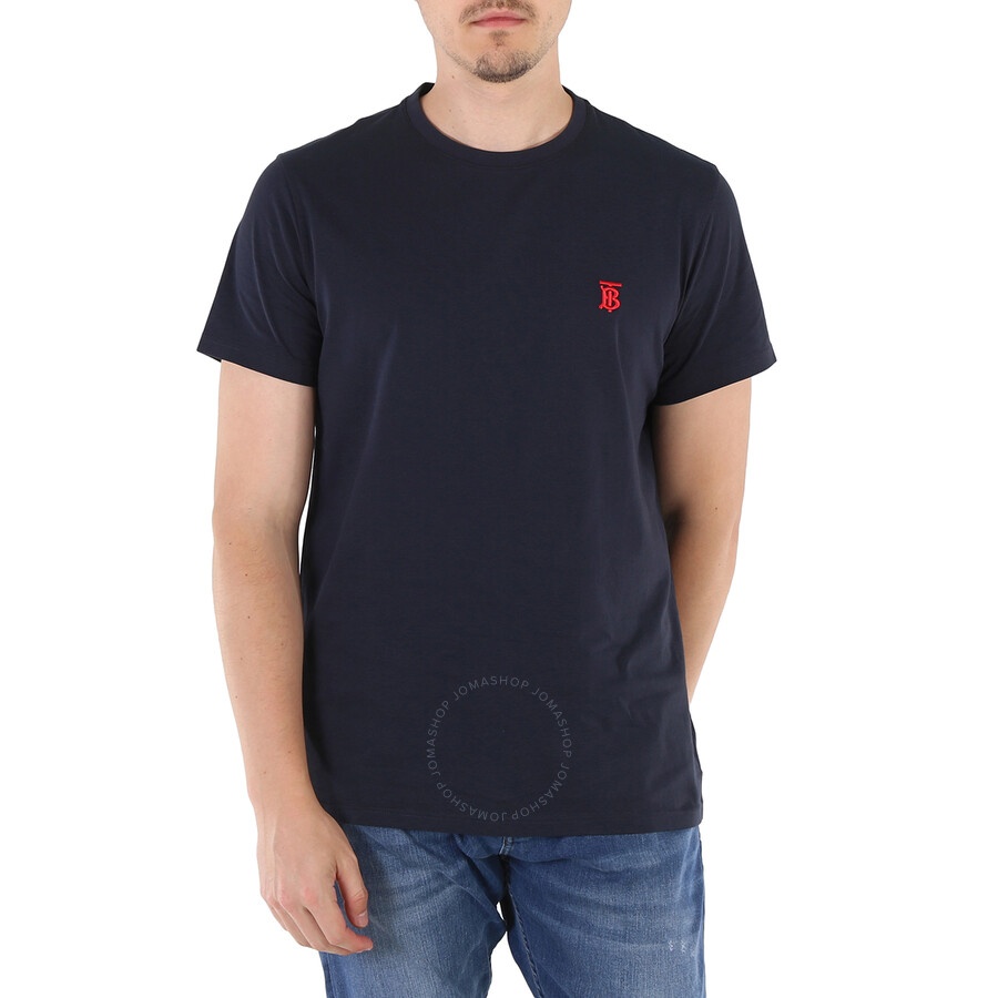 Burberry Men's Navy Embroidered Logo T-shirt - 1