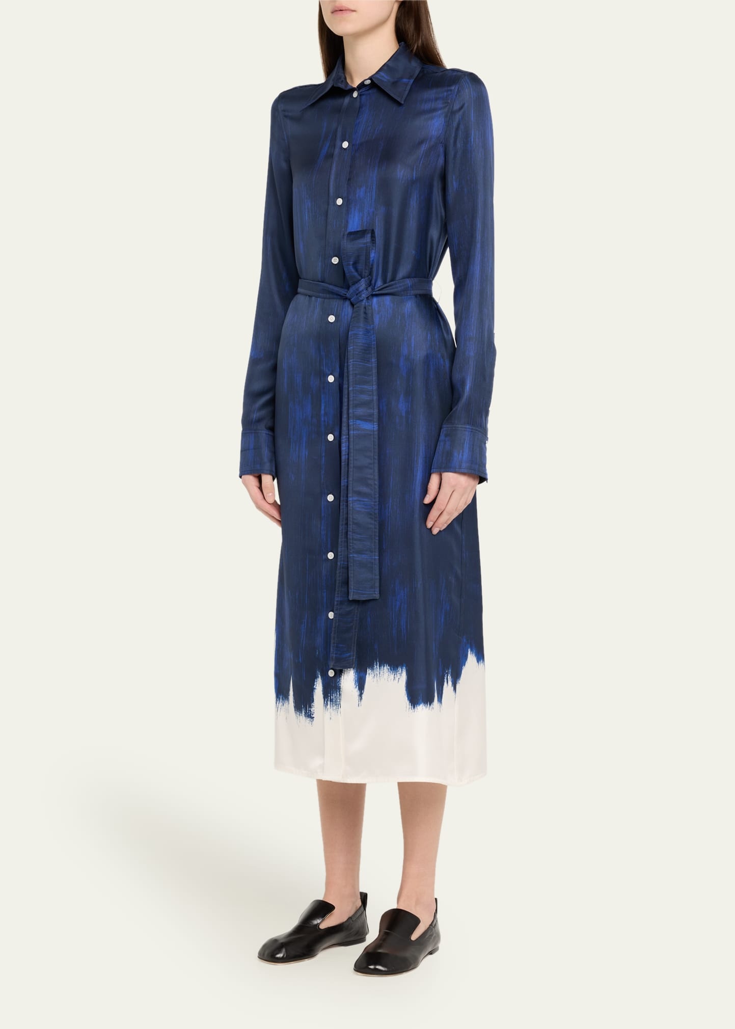 Amaya Double-Printed Tie Waist Silk Twill Dress - 4