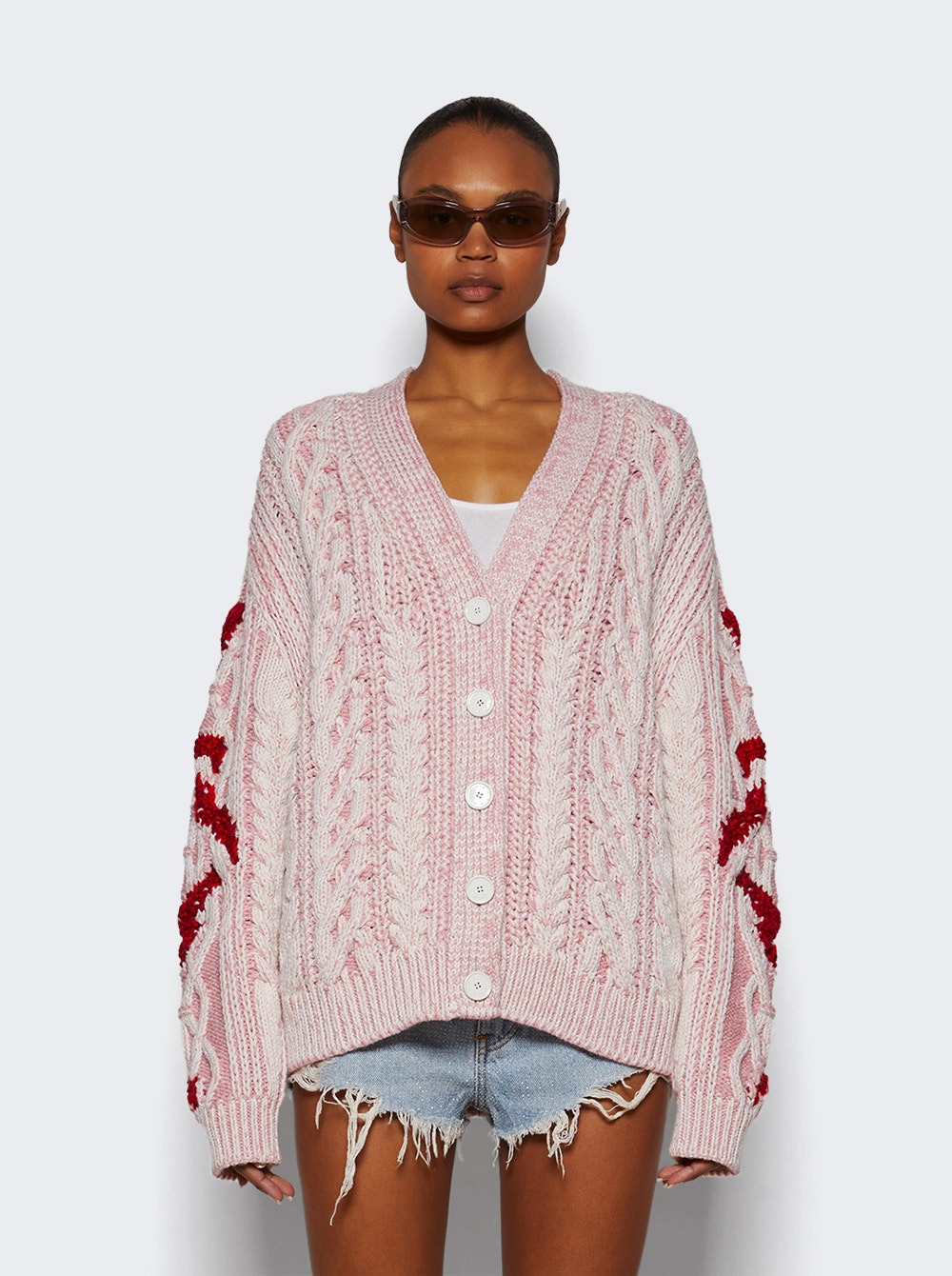 Lunar Year Snake V-neck Cardigan Ivory Pink - 2