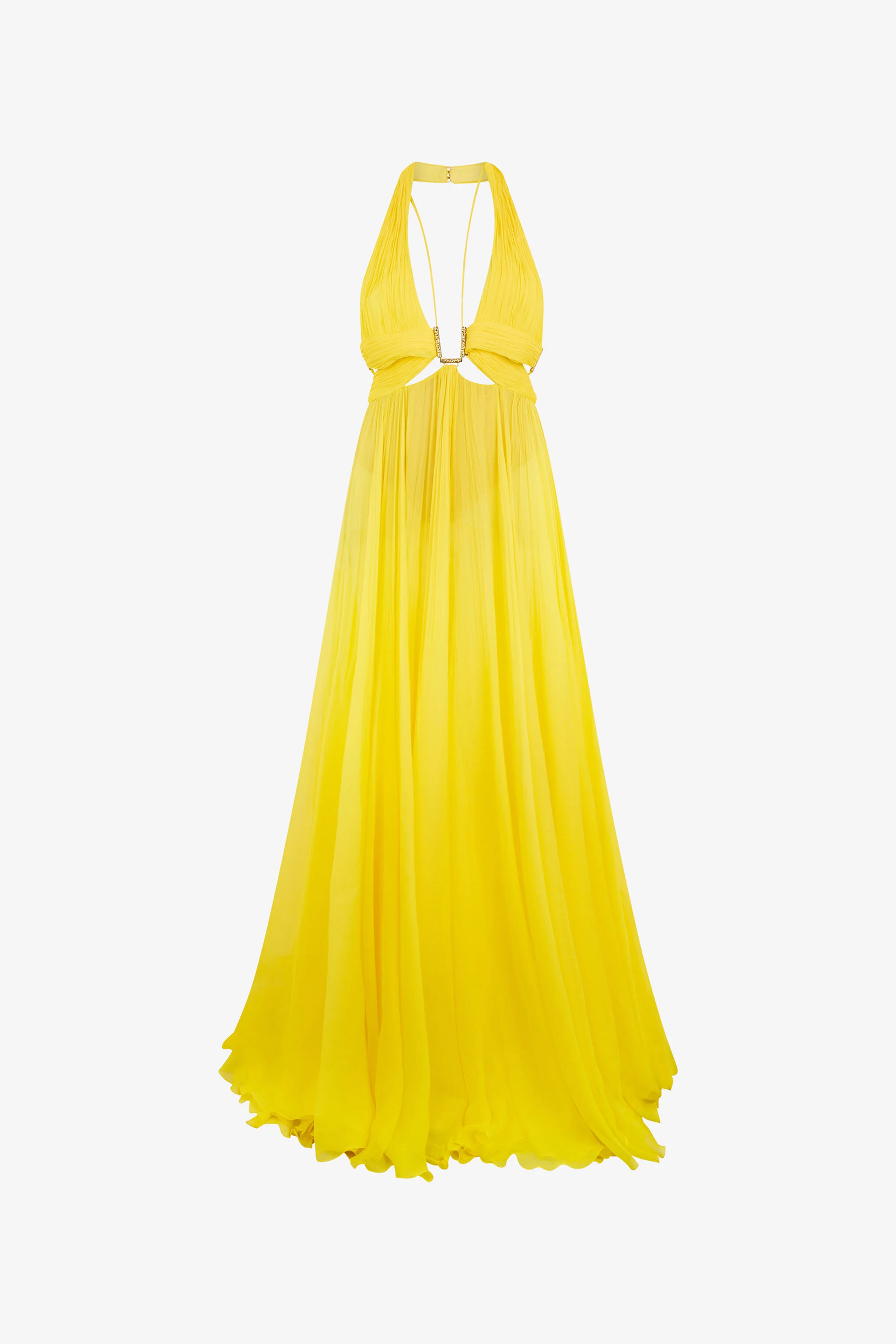 Yellow Silk Maxi Dress with Cut-Outs - 1