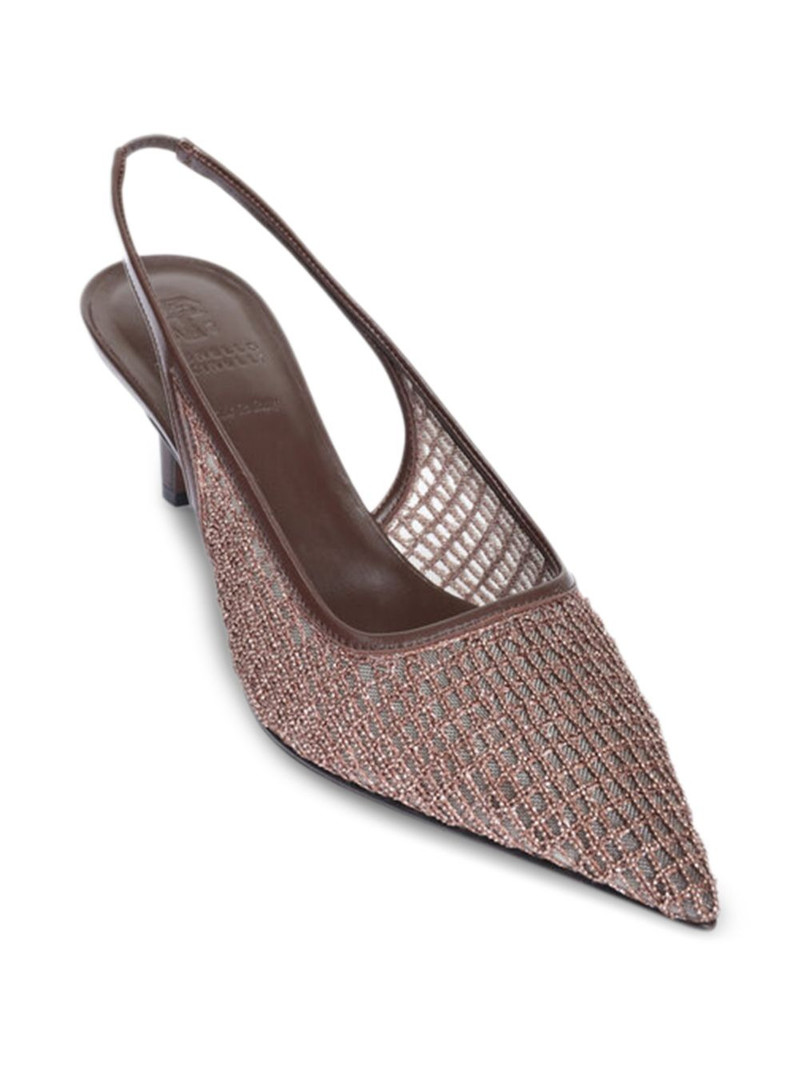 Brunello Cucinelli Monili-embellished mesh pumps outlook