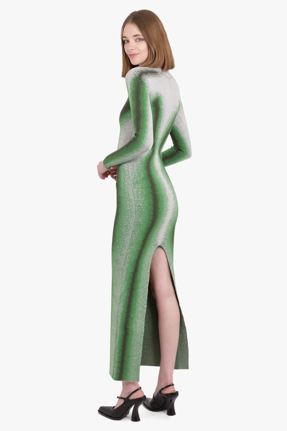 GRADIENT ABSTRACT BODY PRINT L/S KNIT MAXI DRESS | GREEN/GREY - 3
