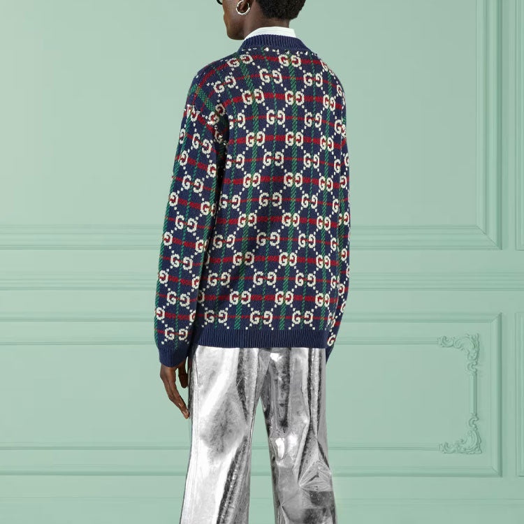 Gucci GG Check Knit Wool Cardigan 'Blue White' 716334-XKCOZ-4804 - 3