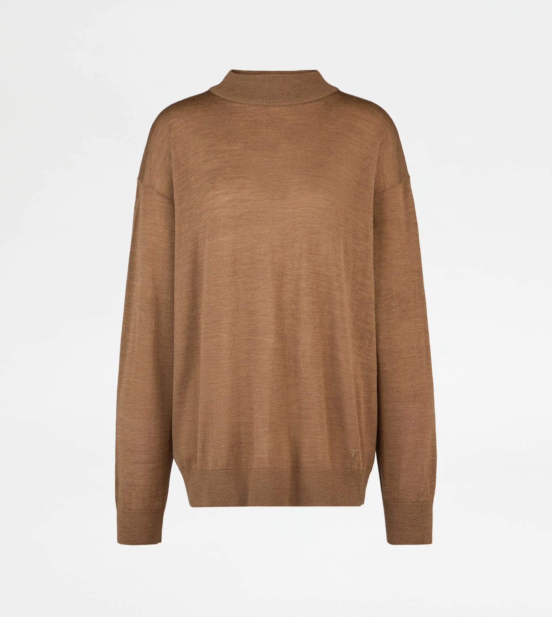 ROUND-NECK PULLOVER IN WOOL - BROWN - 1