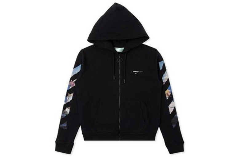남자의 Off-White 회화 인쇄 화살 본 지퍼 고전적인 검정 OMBE001G20FLE0011088 - 1