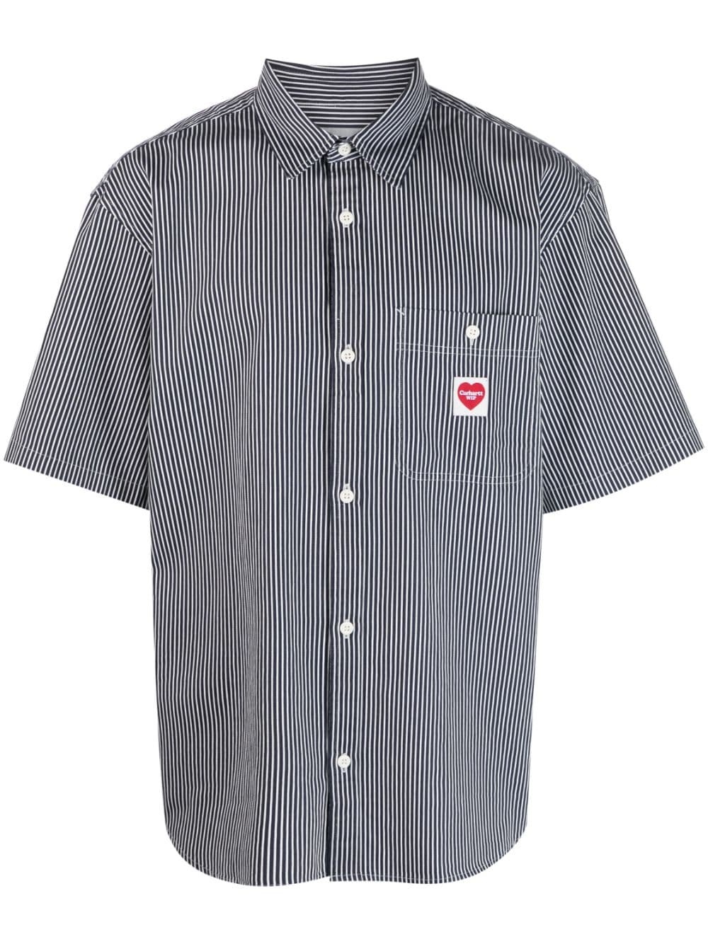 logo-patch striped cotton shirt - 1