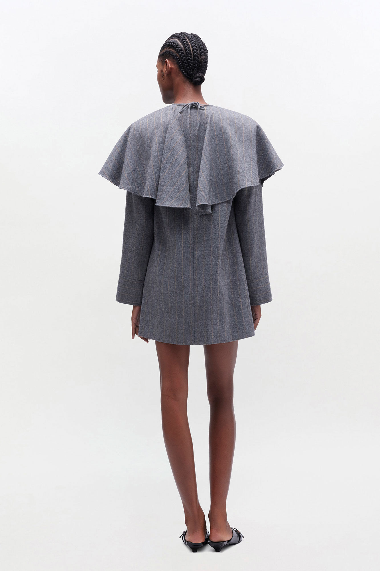 GREY STRIPE CIRCLE COLLAR DRESS - 3