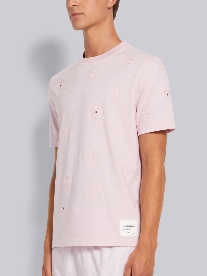 Thom Browne Light Pink Organic Solid Jersey Floral Broderie Anglaise Relaxed Fit Tee outlook