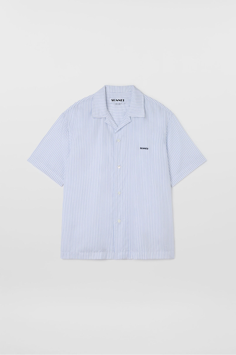 STRIPED SHORTSLEEVE SHIRT / azure & off white 1