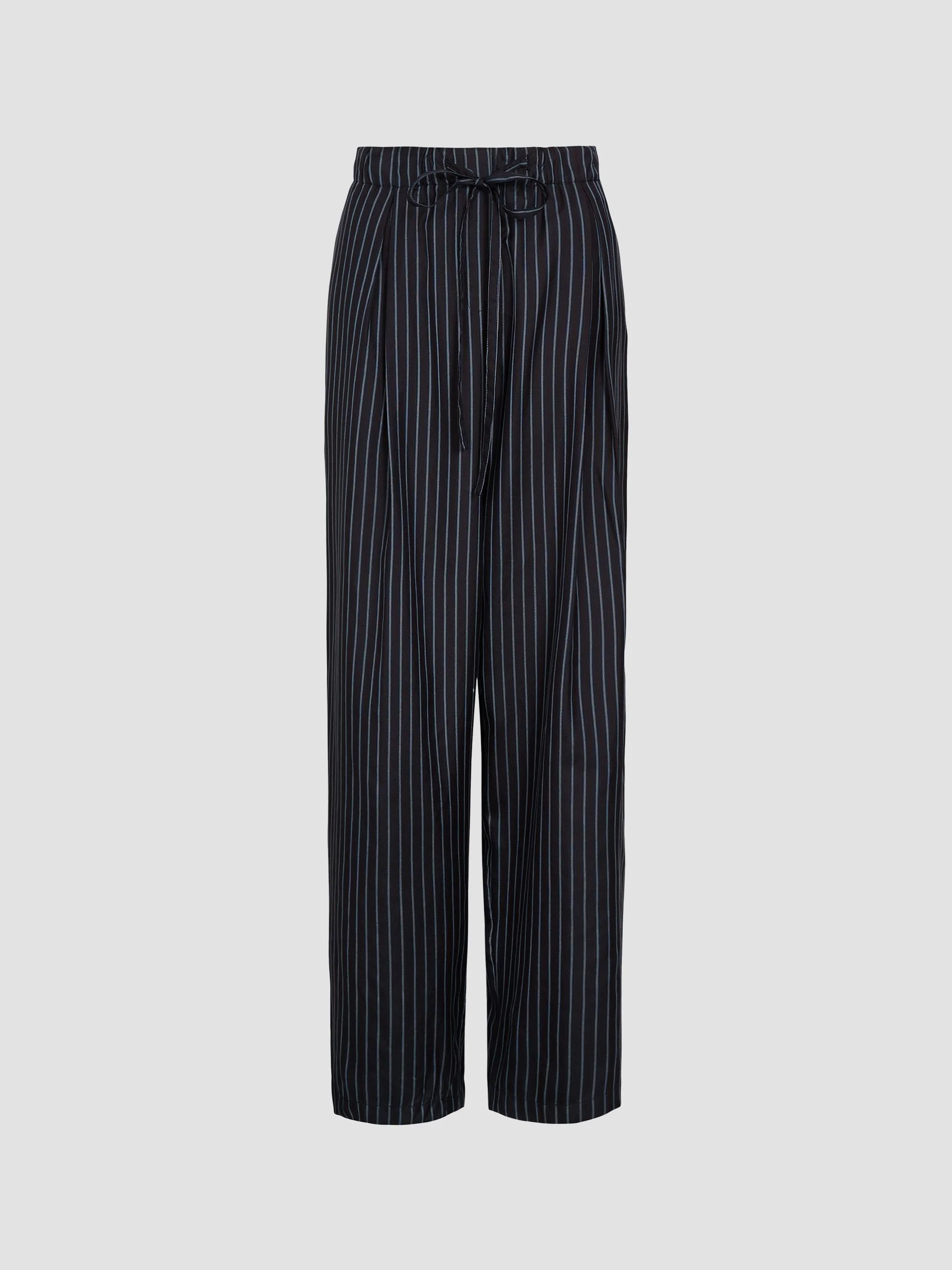 Women's Striped Silk Pajama Pants - Blue Nights Turkish Coffee - 1