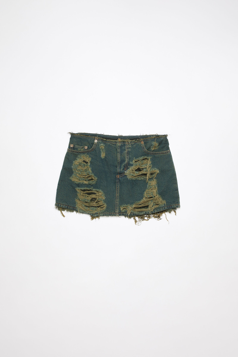 Distressed denim skirt - Blue/green - 1