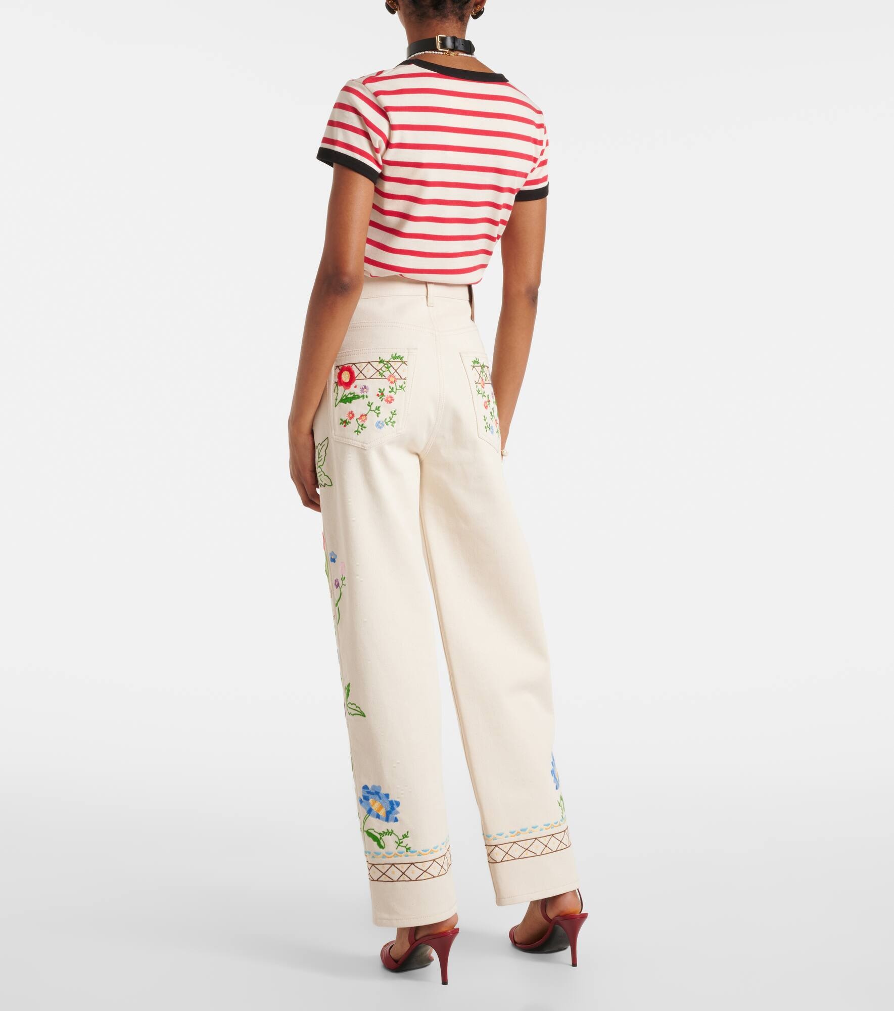 High-rise floral embroidered straight jeans - 3