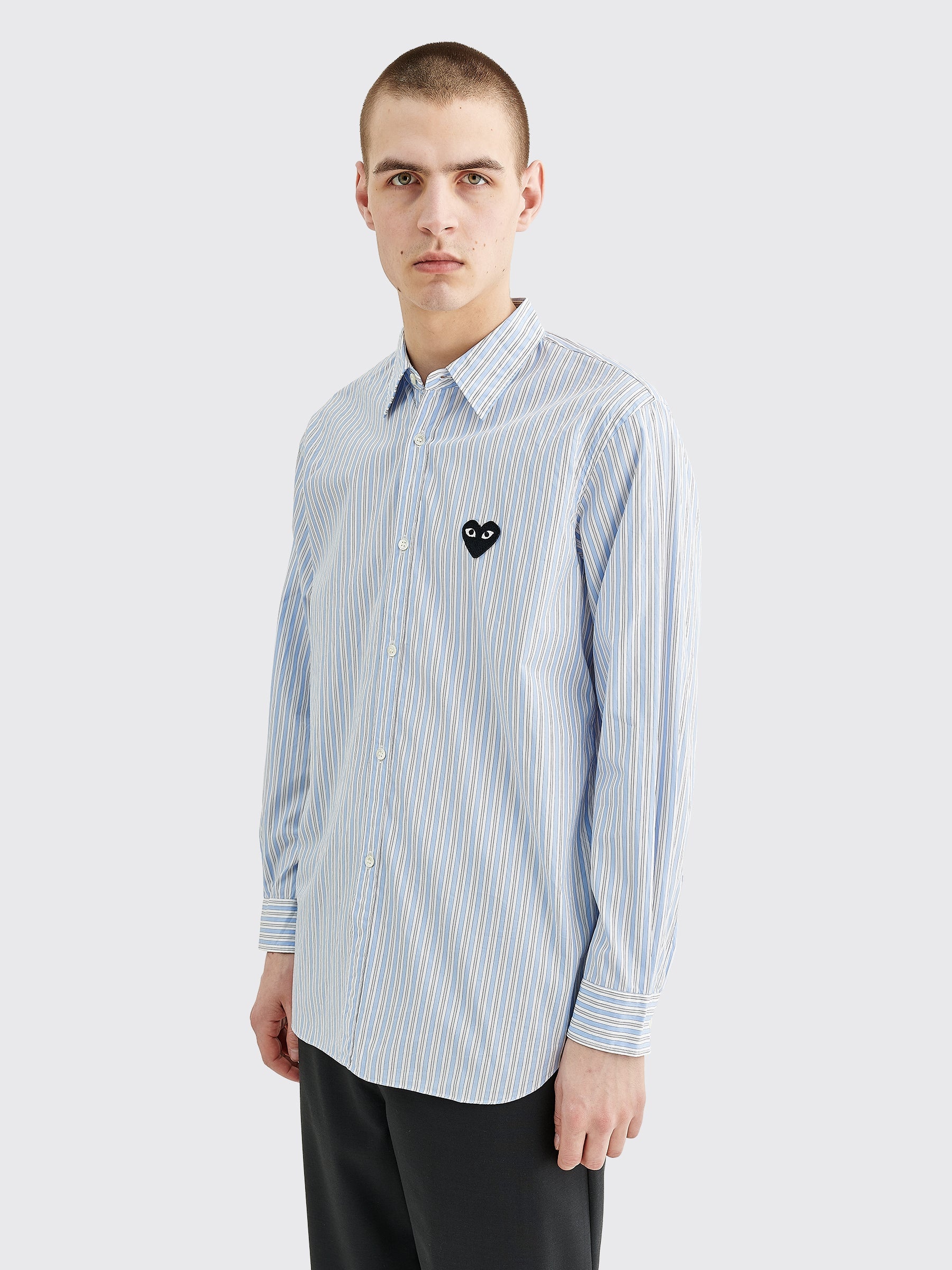 COMME DES GARÇONS PLAY SMALL HEART LS SHIRT STRIPE BLUE / WHITE - 3