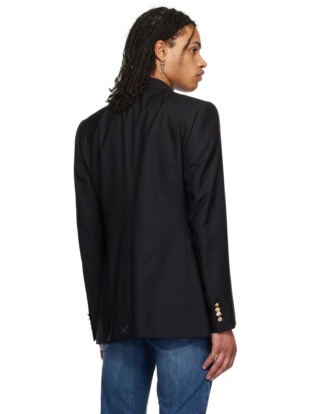 Black Patch Single-Breasted Wool & Silk Blazer - 3