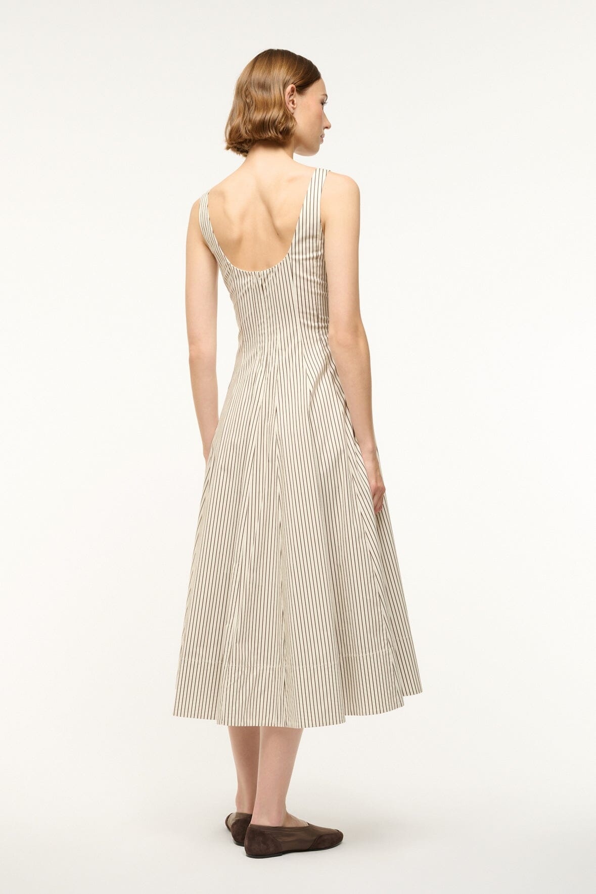 STAUD WELLS DRESS IVORY DARK OAK MICRO STRIPE - 5