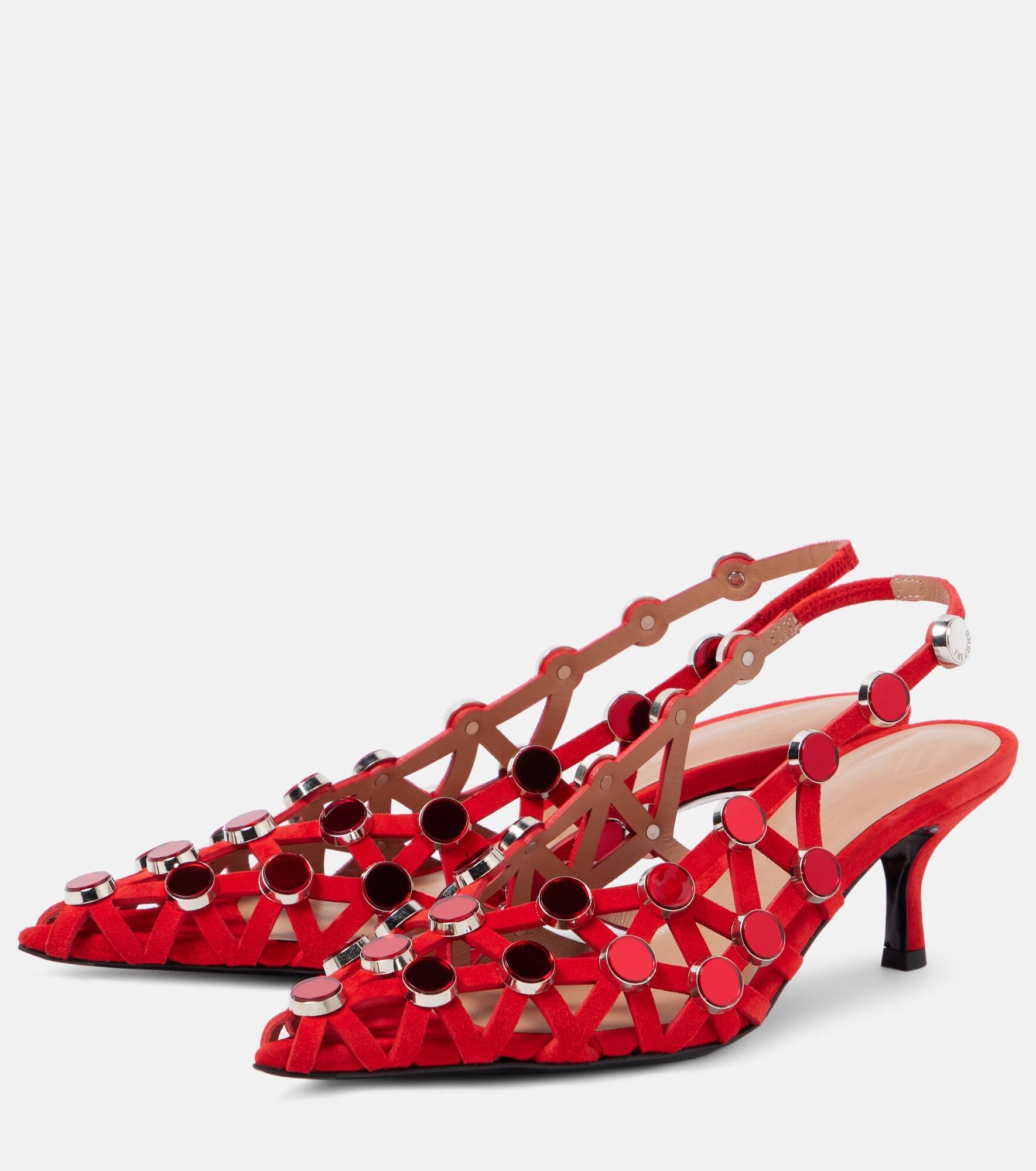 Grid 50 embellished leather slingback pumps - 4