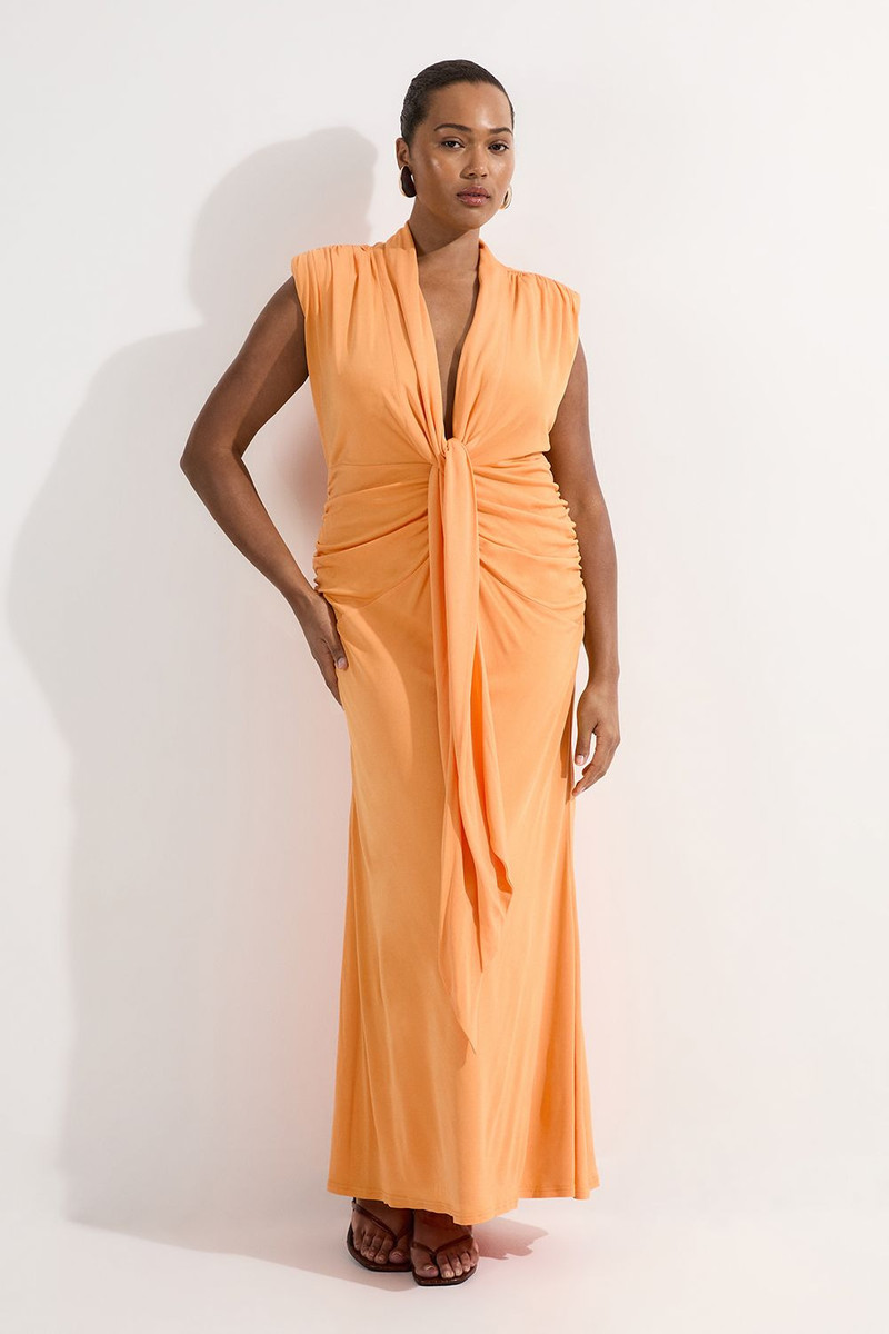 Plus Size Plunge Ruched Twist Jersey Maxi Dress 1