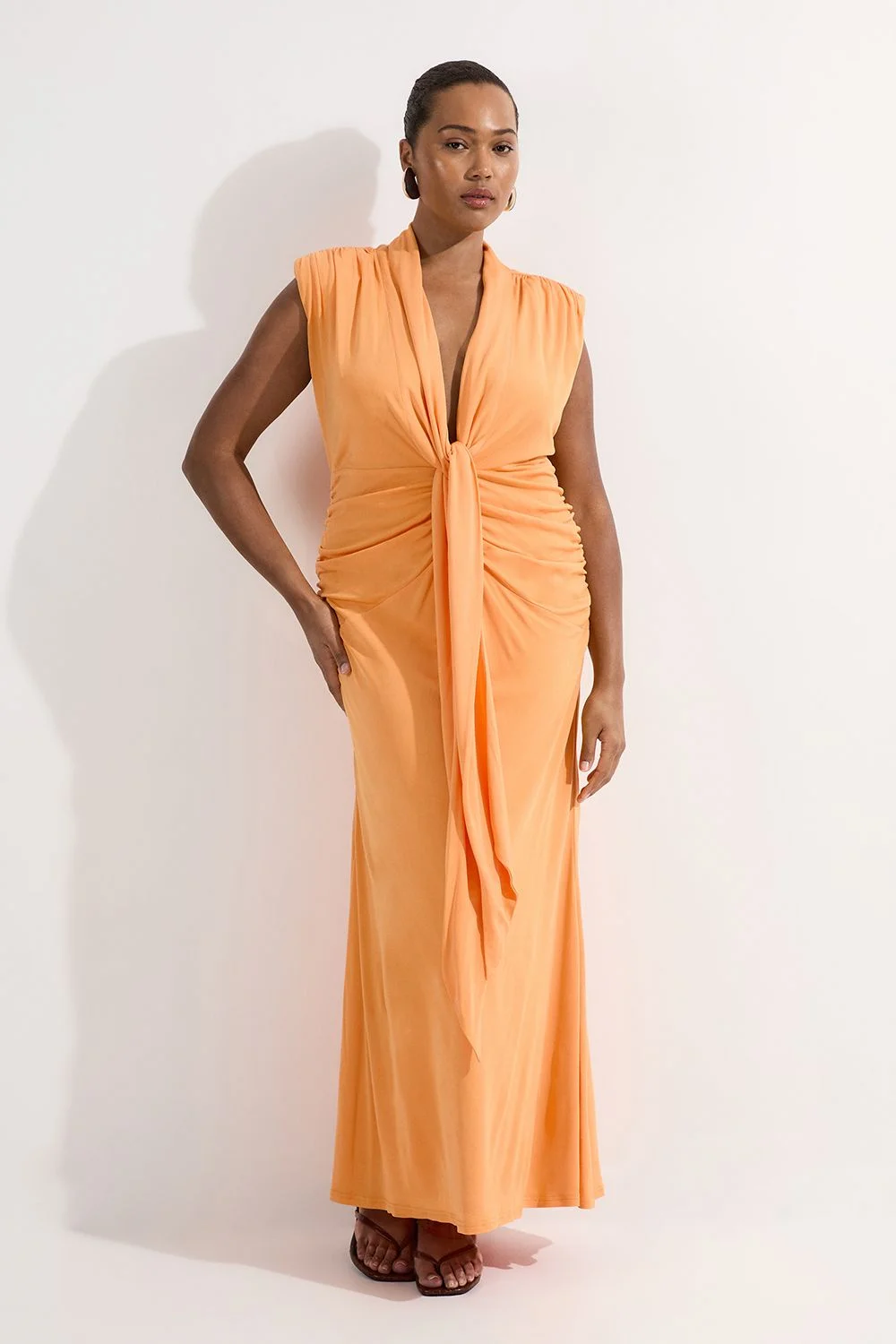 Plus Size Plunge Ruched Twist Jersey Maxi Dress - 1
