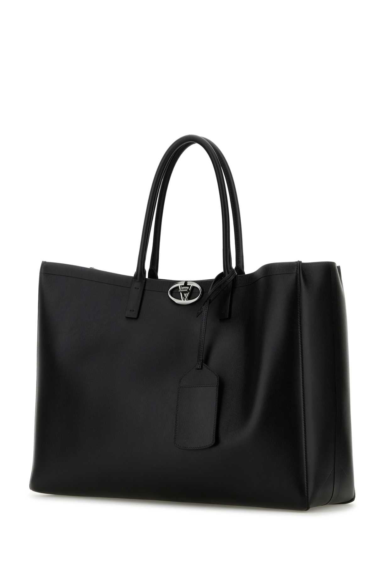 Valentino Garavani Men Black Leather Vlogo Shopping Bag - 2