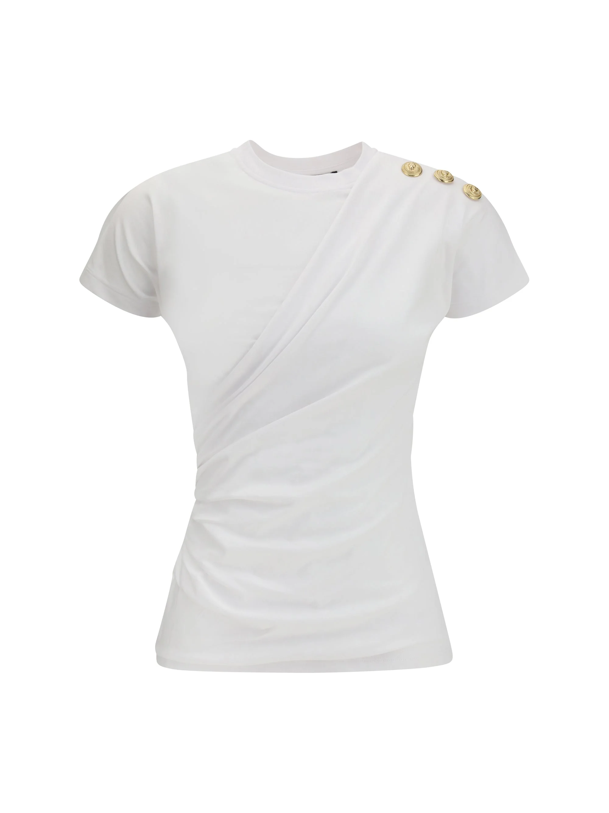 Balmain Women 3 Btns Draped T-Shirt - 1