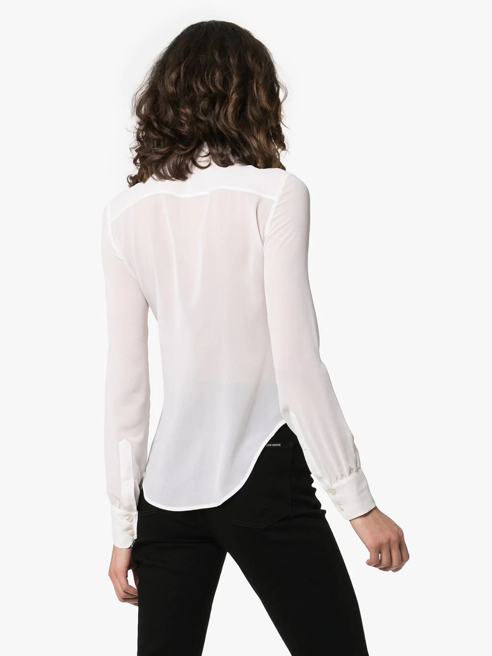 extended wing collar long-sleeved silk shirt - 4