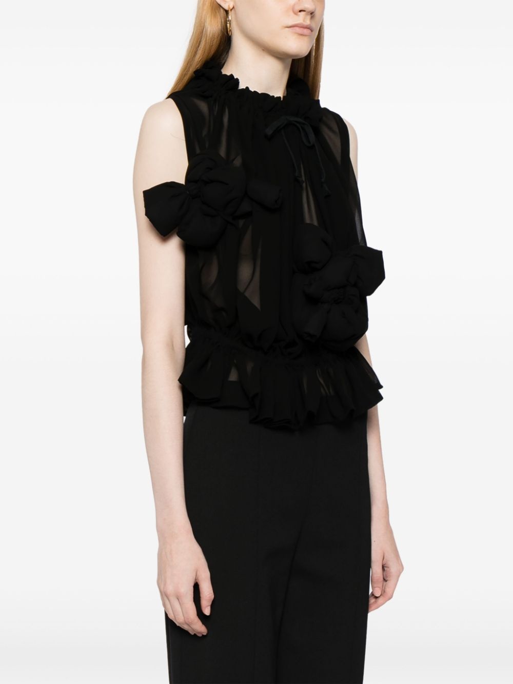 bow-detail semi-sheer blouse - 3