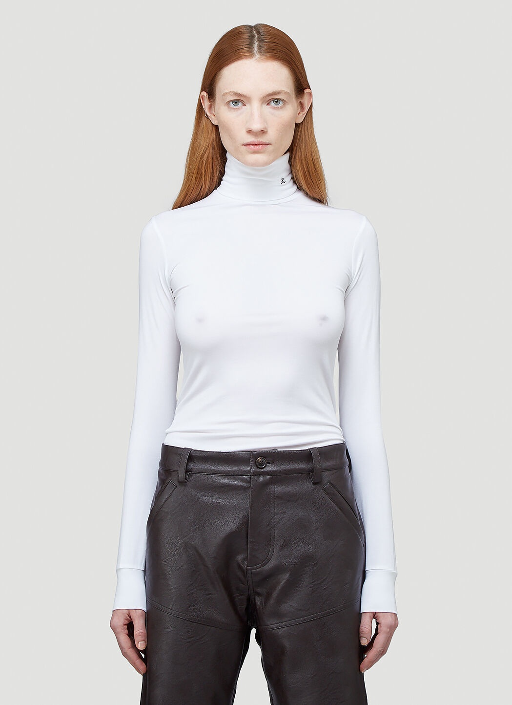 R-Embroidered Turtleneck Top - 1