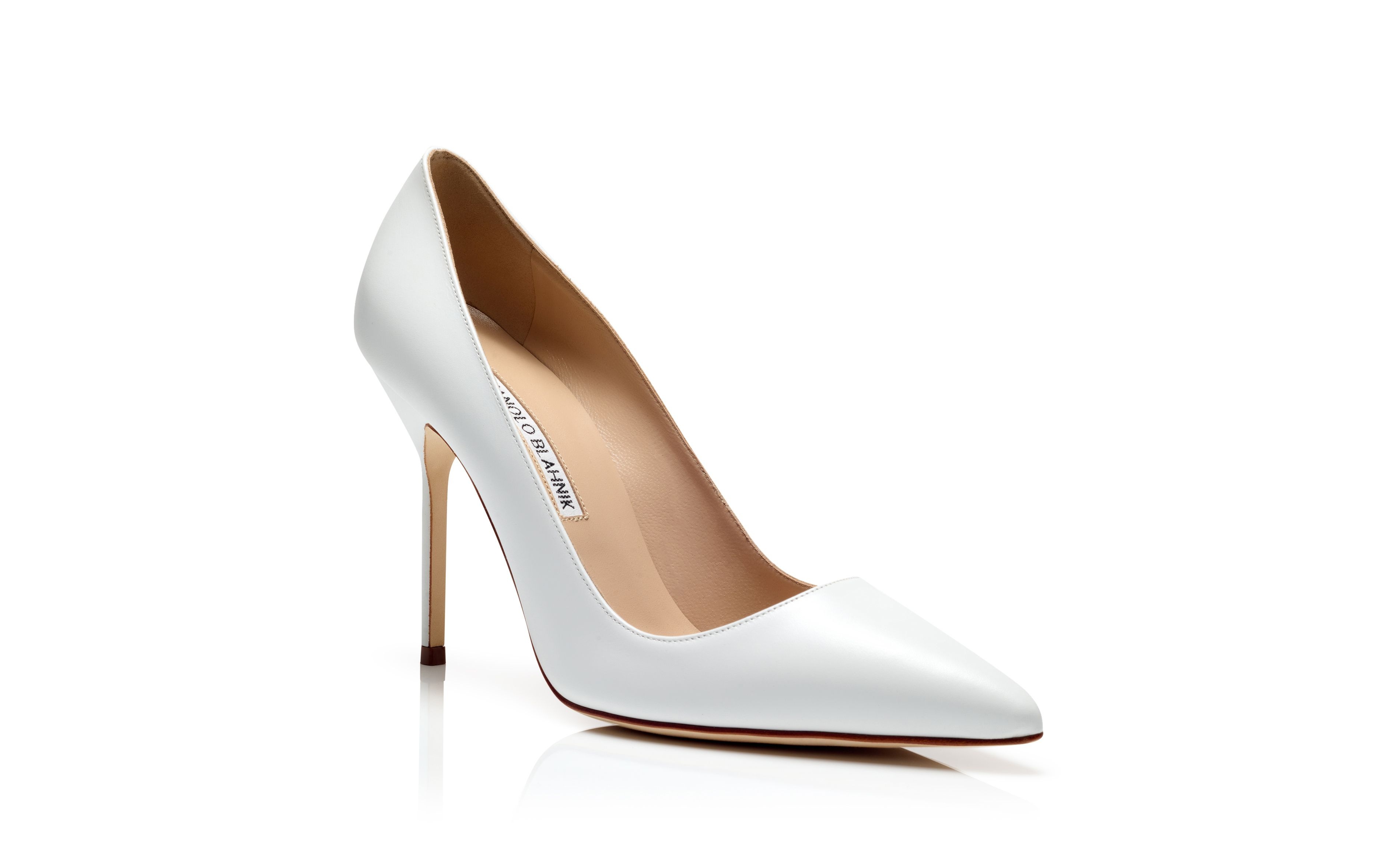 White Calf Leather Pointed Toe Pumps - 3