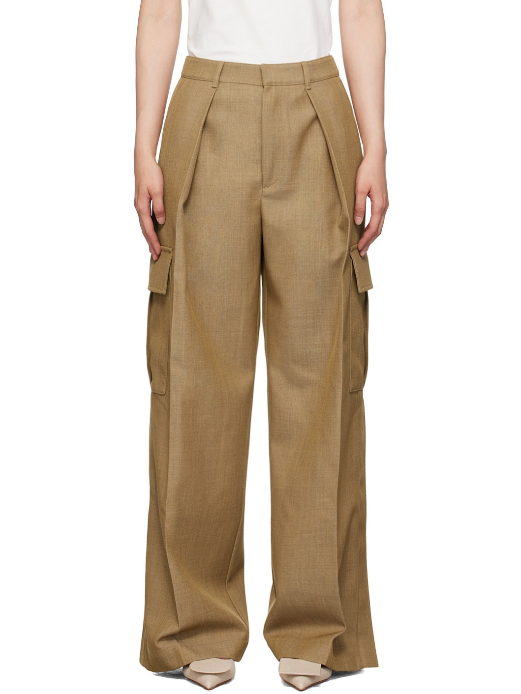 Beige Wool Cargo Trousers - 1