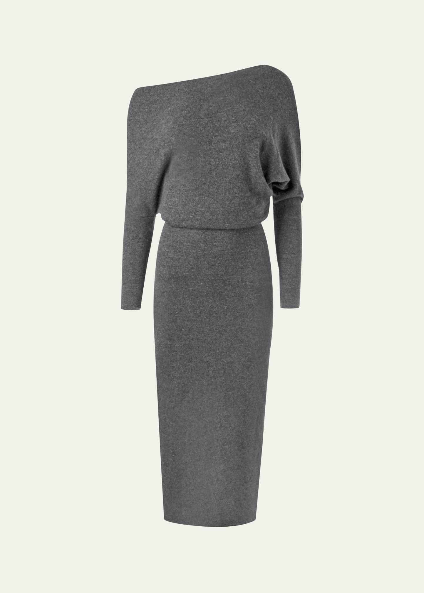 Kasos One-Shoulder Long-Sleeve Cashmere Midi Dress - 1